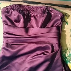 Strapless purple dress David's Bridal style F11165